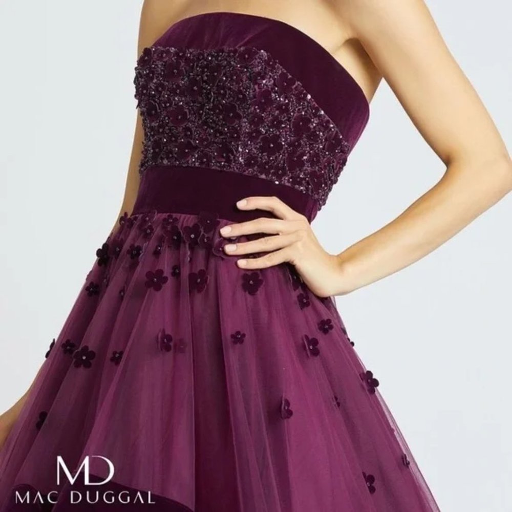 UNWORN. Mac Duggal Plum Bustier Velvet Ballgown - Picture 5 of 13